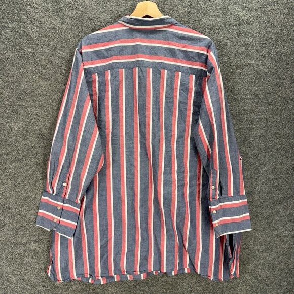 Old Navy Shirt Women 3X Plus Gray Striped Button Up Collared Long Sleeve Cotton - Picture 2 of 7